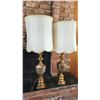 Image 1 : Pair Of Matching Brass Lamps (1 Shade Damaged)