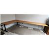 Image 1 : Wood Desk with Black Metal Legs 142" x 23.5" Curved Extension 63"