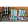 Image 1 : 2 Beach Lawn Chairs & 1 Green & White Lawn Chair