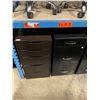 Image 2 : 3 WHITE / BLACK BEAUTICIAN STOOLS, 2 BLACK METAL 3 DRAWER STORAGE CABINETS, & DARK WOOD 5 DRAWER