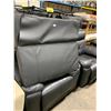 Image 2 : 2 BLACK LEATHER LOOK OVERSTUFFED RECLINING ARMCHAIRS ( SOME COSMETIC DAMAGE RECLINER WORKING )