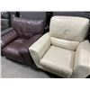 Image 1 : BROWN LEATHER LOOK OVERSTUFFED ARMCHAIR &  CREAM LEATHER LOOK OVERSTUFFED RECLINING ARMCHAIR