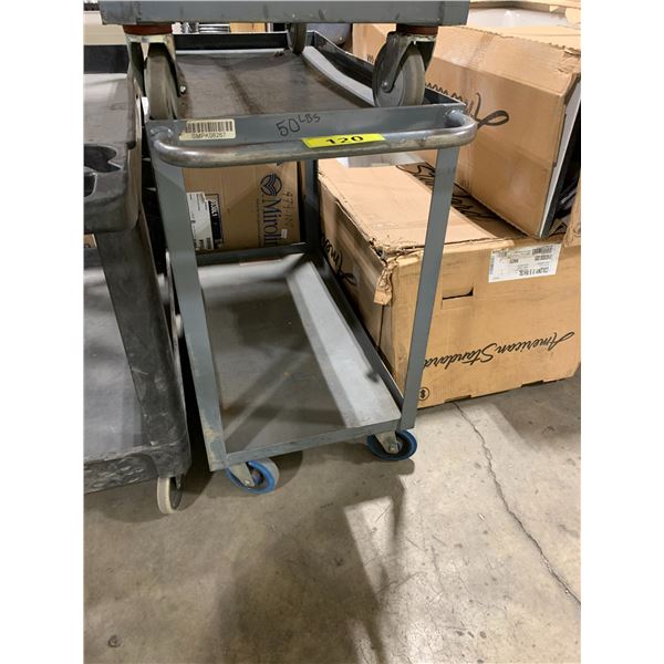 GREY 37"L X 18"W X 34"H METAL 2 TIER MOBILE PRODUCT CART