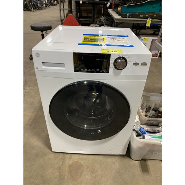 GE WHITE 24  X 25  X 34  FRONT LOADING STEAM WASHER/DRYER COMBO MODEL# GRQ14ES