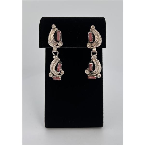 Navajo Sterling Silver Coral Earrings