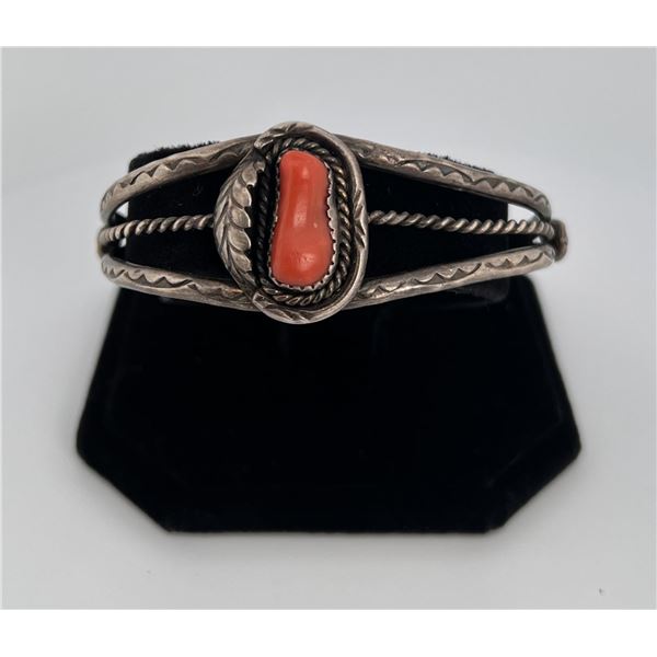 Navajo Sterling Silver Coral Bracelet