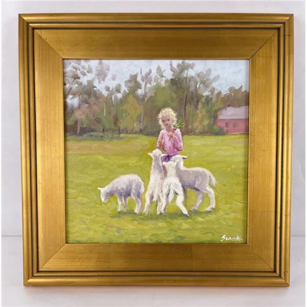 Sean Wu Oil on Canvas Lambs Painting