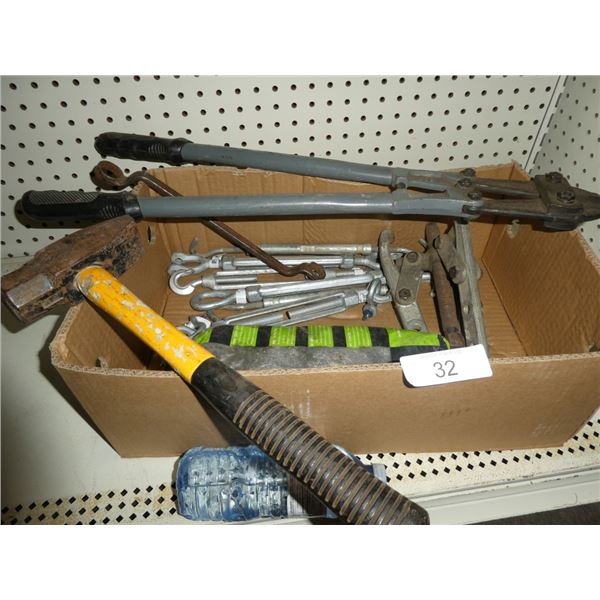 tensioners, sledge hammer, bolt cutters, puller