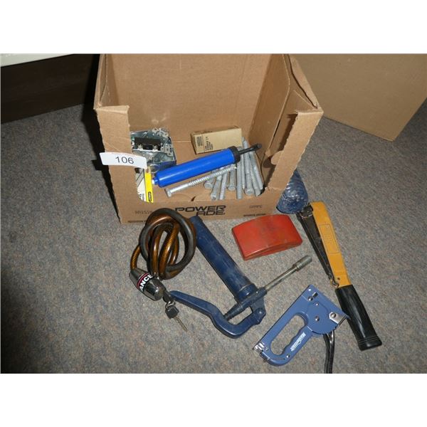 bike lock, bolts, staple gun, staples