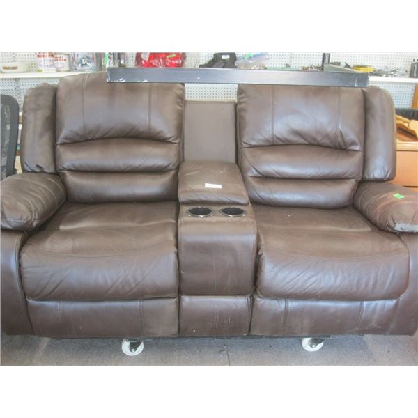 leather double recliners with cupholders &
