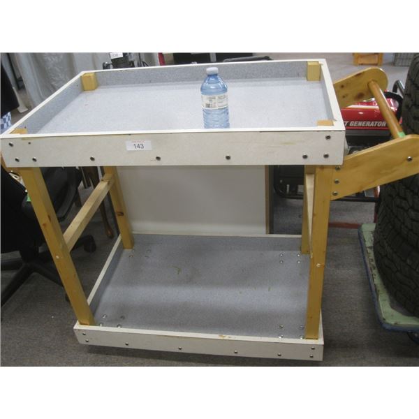 wooden trolley with power bar on wheels