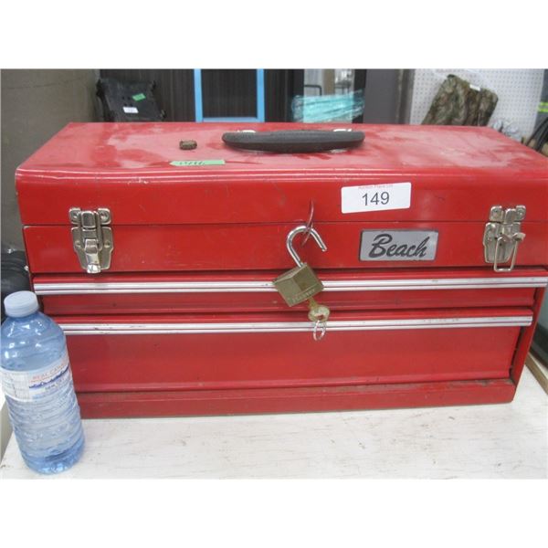 red Beach tool box with tools/contents