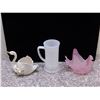 Image 1 : Lot of Vintage Iridescent Milk Glass Stein Mug, Pink Glass Candy Dish, Mother of Pearl Glass Swan
