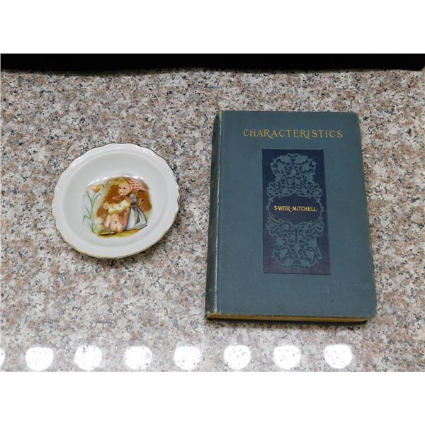 Hard Cover Book 1892 "Characteristics" Sweir Mitchell + Antique Small Dish Japan