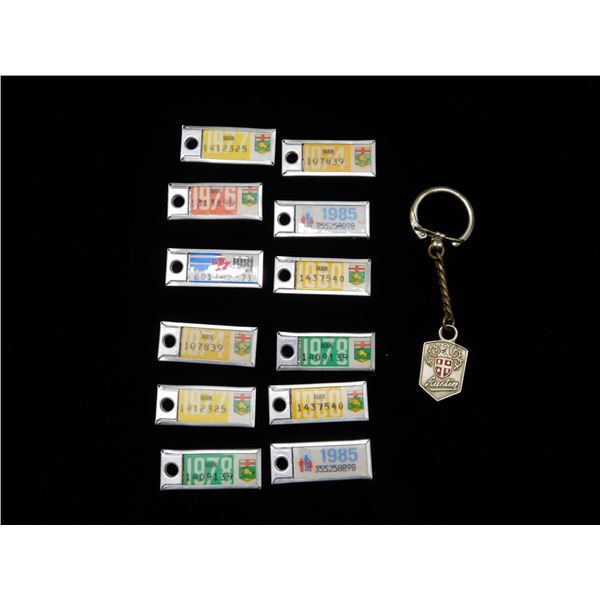 12 War Amp Key Tags Manitoba 1974 - 1985 + Vintage Austin Keychian