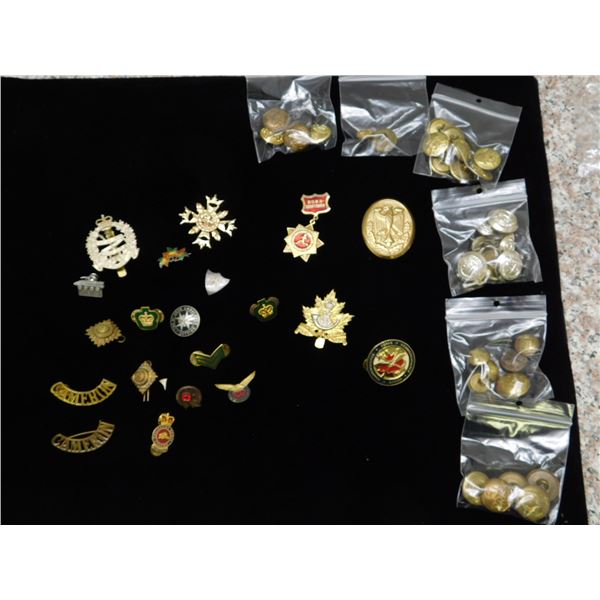 55 Pc Buttons, Pins, Badges Etc Mostly Military Related