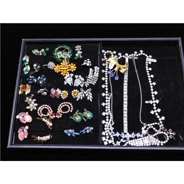 41 Pcs Assorted Rhinestone, Brooches, Earrings, Some Sterling Jewelry