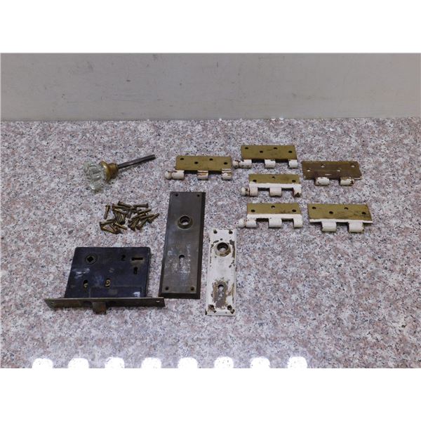 Antique Peterboro Brass Lock Set, with 2 Faceplates, single glass ...