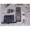 Image 2 : Antique Peterboro Brass Lock Set, with 2 Faceplates, single glass handle, 6 Heavy hinges and screws