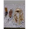 Image 1 : Lot of 4 Wooden Mask, Cross Necklace, Dreamcatcher with Jingle Dress Bells, Western Boot