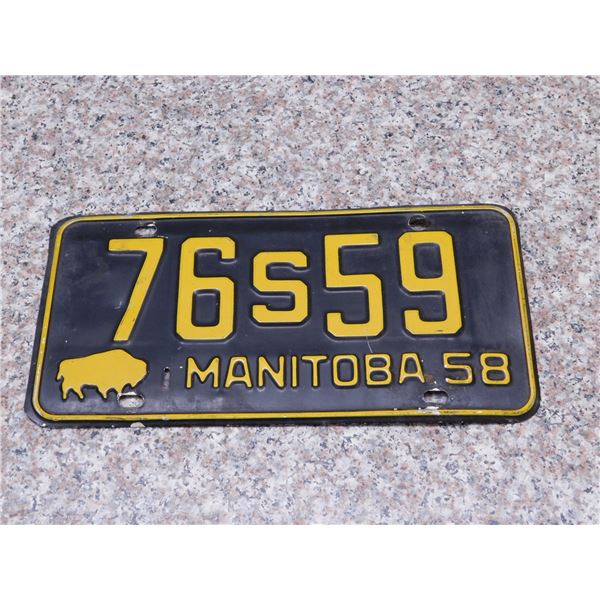 1958 Manitoba Car License Plate