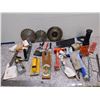 Image 1 : Lot of Misc Hand Tools, Paint Brush, Caulking Gun, Blade, Stanley Carpenter Square, Hardware, Etc