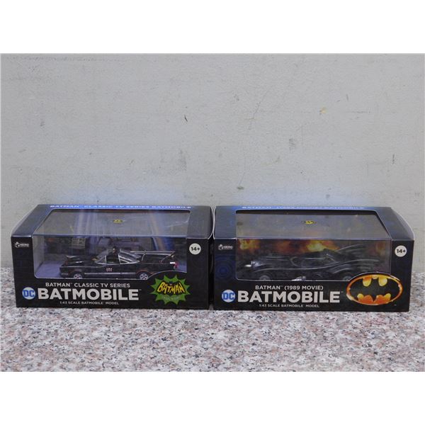 Lot of 2 Batman Batmobile Die Cast 1:43 Scale Replicas 1989 Movie and Classic TV Series NEW