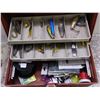 Image 8 : Lot of Assorted Fishing Lures, Supplies, Tackle Box, Proton Rod and Outback Fishing Reel, Knife, Etc