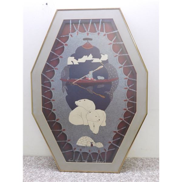 "Kayak Hunter" Artist Signed Native Aboriginal Framed Artwork Print Edition 256/395