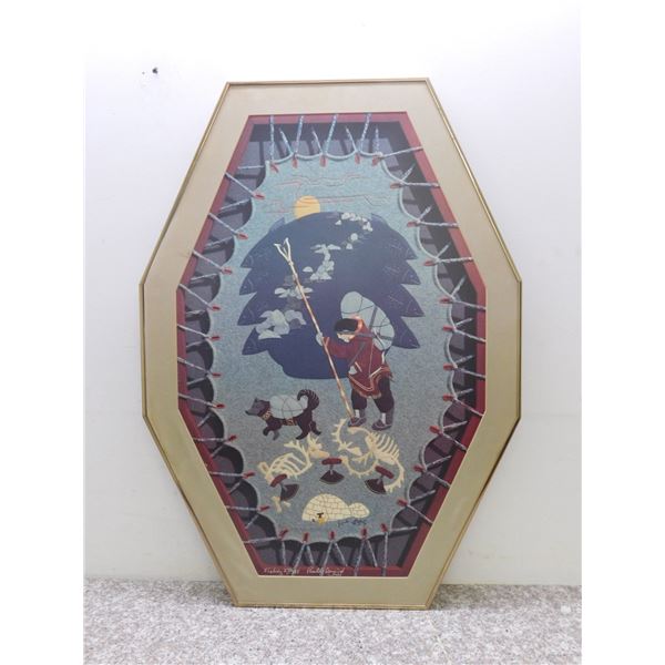 "Fishing" Artist Signed Native Aboriginal Framed Artwork Print Edition 270/395