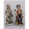 Image 1 : Lot of 2 Porcelain Old Man With Pipe and Old Lady With Fish Figurines
