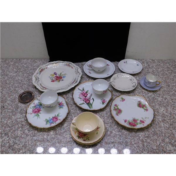Lot of 16 Pcs Fine China Tea Cup and Saucers Biscuit Trays Plates Bavaria Czechoslovakia Japan Etc