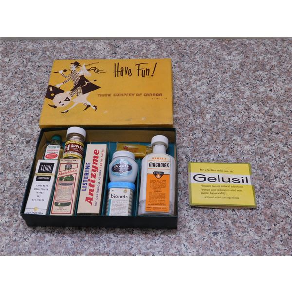Vintage Trane Company of Canada Travel Medication / Supplies Box Antacids Pain Relief Medicines Pill
