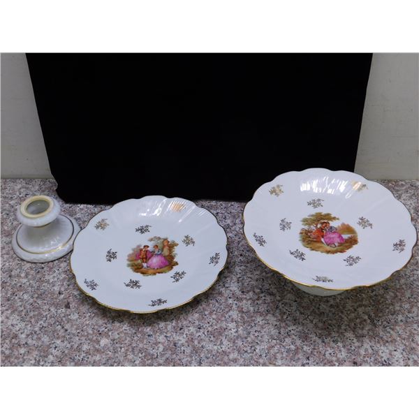 Lot of 2 Limoges France Footed Serving Dish China Porcelain Cake Dainty Trays