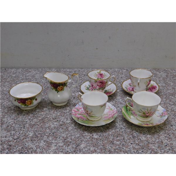Lot of 10pc Royal Albert Tea Cup Saucer American Beauty, Blossom Time Old Country Roses Cream Sugar