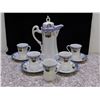 Image 1 : Lot of 10 pcs Made in Japan Pearlescent Coffee Pot + Cups and Saucers Blue Gold Stripes Floral china