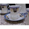 Image 3 : Lot of 10 pcs Made in Japan Pearlescent Coffee Pot + Cups and Saucers Blue Gold Stripes Floral china