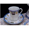 Image 4 : Lot of 10 pcs Made in Japan Pearlescent Coffee Pot + Cups and Saucers Blue Gold Stripes Floral china