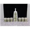 Image 1 : Hollohaza Made in Hungary Decanter and 6 Cups Set Green Floral Design