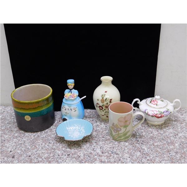 Lot of 6 Pcs Hungarian Vase, Italian Plant Pot, Jam and Sugar Bowls, Trinket Bowl and Mug Fine China