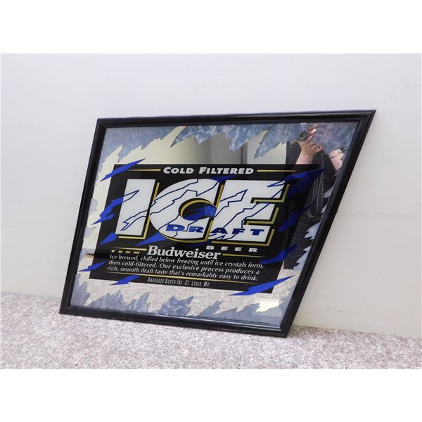 Diamond Shaped Mirror Wall Art Budweiser Ice Draft Bar Decor Man Cave Rec Room 1993