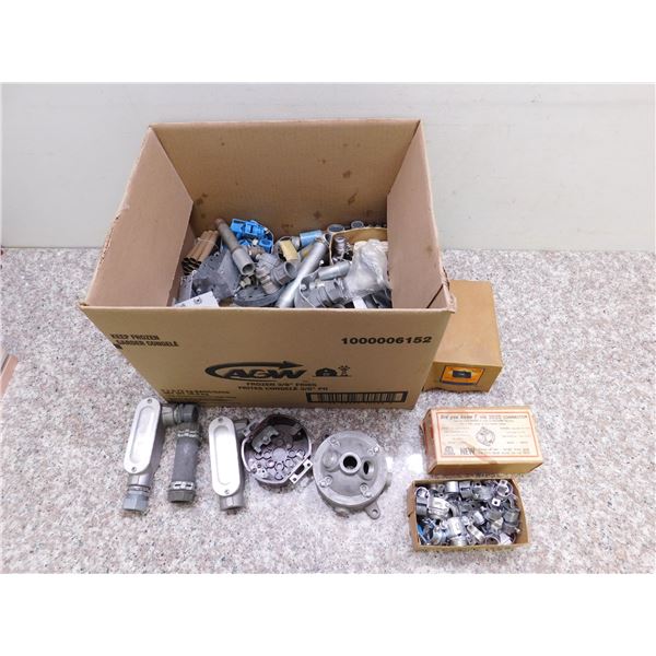 Box Full of Electrical Supplies Conduit Boxes, Fittings, Etc