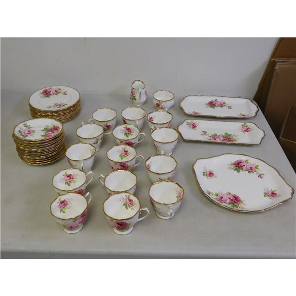 Lot of 43 Royal Albert American Beauty Cups Saucers Trios 3 Serving Plates, Cream and Sugar