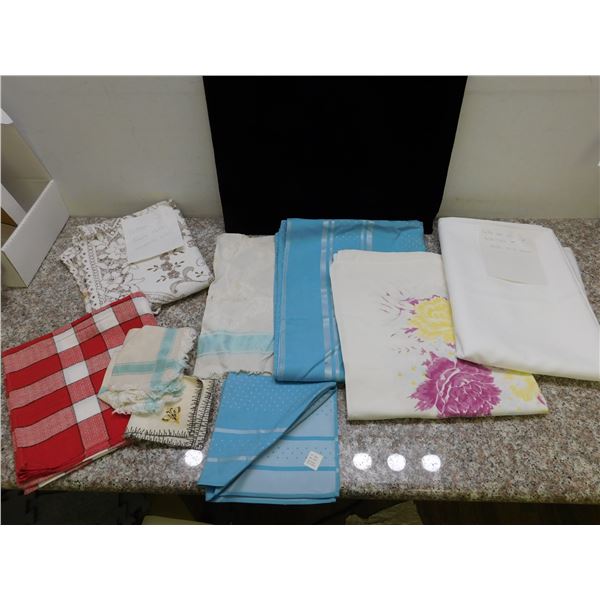 Vintage Linen Tablecloths Various Sizes White Blue Checkered Frills