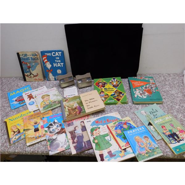 Lot of 21 Vintage Kids Books Dr Seuss Cat in the Hat, Viewmaster + Slides, Puzzle, Story Books