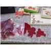 Image 2 : Lot of Assorted Festive Holiday Items Cards, Bows, Serving Bowl, Crystal Wine Set, Baubles, Cookie