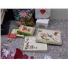 Image 3 : Lot of Assorted Festive Holiday Items Cards, Bows, Serving Bowl, Crystal Wine Set, Baubles, Cookie
