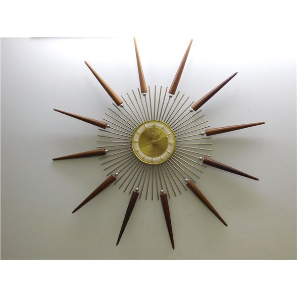 Snider Starburst Wall Clock Brass and Wood