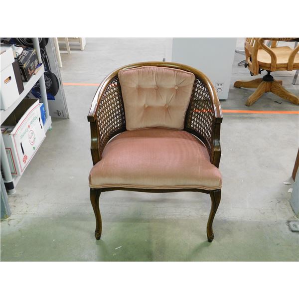 Vintage Button Back Upholstered Rattan Wooden Chair Dusted Pink