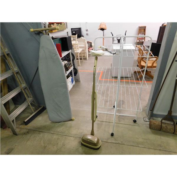 Lot of 3 3-Tier Tower Clothes Drying Rack, Ironing Board and General Electric Floor Polisher